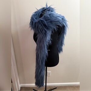 Handmade Blue Mongolian Shaggy Mohair Furry Chunky Long Faux Fur Scarves Scarf